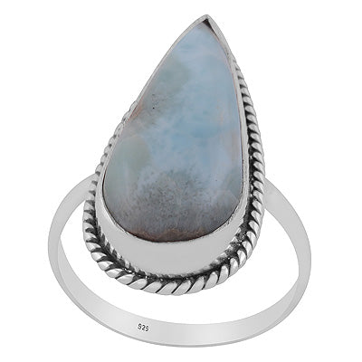 Stunning Statement Larimar Pear Shape 925 Sterling Solid Silver Ring - R3400477-740