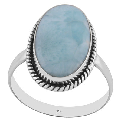 Stunning Statement Larimar Oval Shape 925 Sterling Solid Silver Ring - R3400477-754