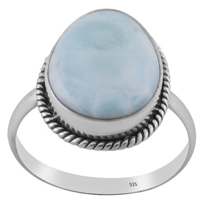 Stunning Statement Larimar Fancy Shape 925 Sterling Solid Silver Ring - R3400477-760