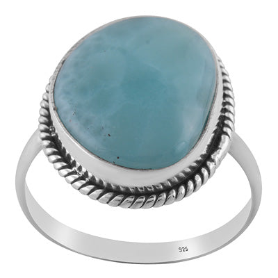 Stunning Statement Larimar Fancy Shape 925 Sterling Solid Silver Ring - R3400477-765
