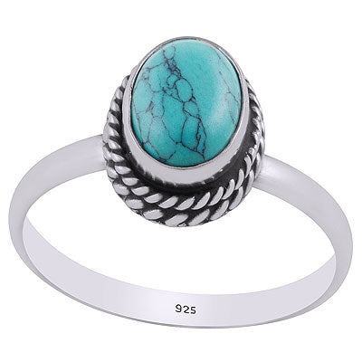 Stunning Twisted Wire Work Around Turquoise Oval Shape 925 Sterling Solid Silver Ring - R3400492-43