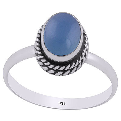 Stunning Twisted Wire Work Around Blue Chalcedony Oval Shape 925 Sterling Solid Silver Ring - R3400492-50
