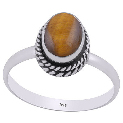 Stunning Twisted Wire Work Around Tiger's Eye Oval Shape 925 Sterling Solid Silver Ring - R3400492-51
