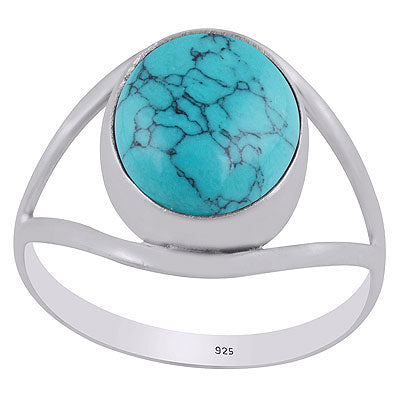 Alluring Split Work Around Turquoise Oval Shape 925 Sterling Solid Silver Ring - R3400541-3