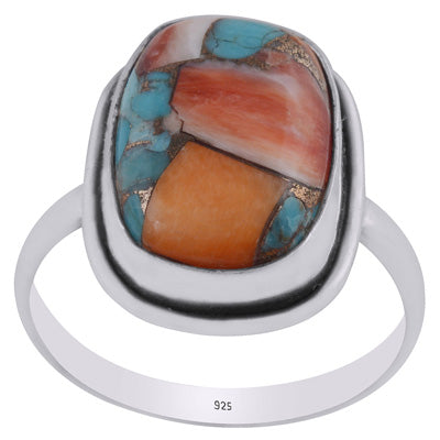 Beautiful Plain Wire Around Oyster Copper Turquoise Rectangle Shape 925 Sterling Solid Silver Ring - R3400571-224