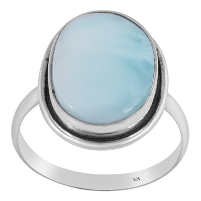 Stunning Plain Statement Larimar Oval Shape 925 Sterling Solid Silver Ring - R3400576-633