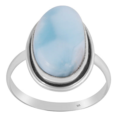 Stunning Plain Statement Larimar Oval Shape 925 Sterling Solid Silver Ring - R3400576-634