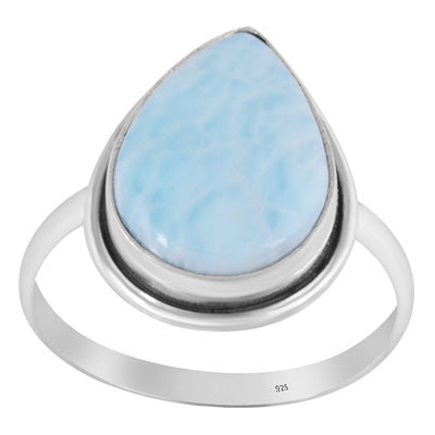 Stunning Plain Statement Larimar Pear Shape 925 Sterling Solid Silver Ring - R3400576-636