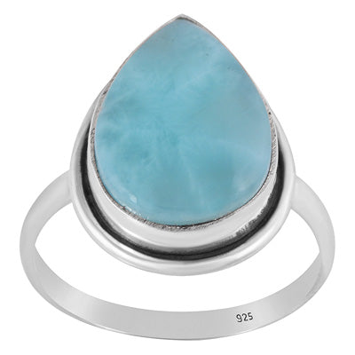 Stunning Plain Statement Larimar Pear Shape 925 Sterling Solid Silver Ring - R3400576-639