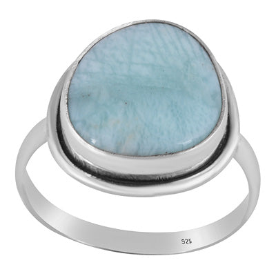 Stunning Plain Statement Larimar Fancy Shape 925 Sterling Solid Silver Ring - R3400576-647