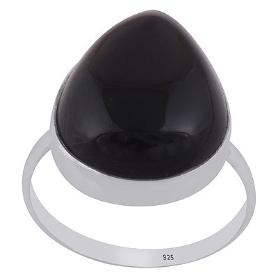 Beautifully Seated Gemstone Black Onyx Pear Shape 925 Sterling Solid Silver Rings - R3400597-168