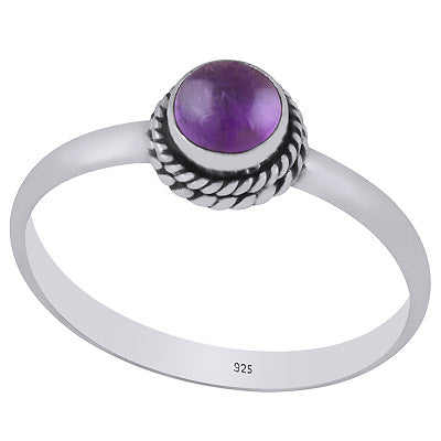 Alluring Twisted Wire Work Around Amethyst Round Shape 925 Sterling Solid Silver Ring - R3400601-1