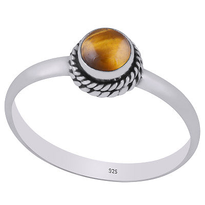 Alluring Twisted Wire Work Around Tiger's Eye Round Shape 925 Sterling Solid Silver Ring - R3400601-12