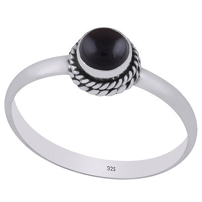 Alluring Twisted Wire Work Around Black Onyx Round Shape 925 Sterling Solid Silver Ring - R3400601-16