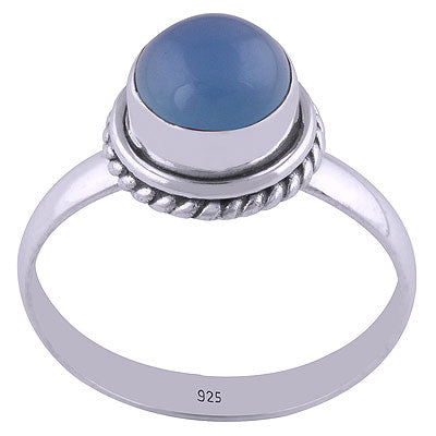 Gorgeous Twisted Wire Around Blue Chalcedony Round Shape 925 Sterling Solid Silver Ring - R3400602-112