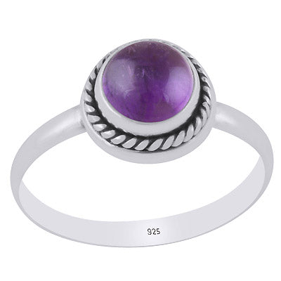 Gorgeous Twisted Wire Around Amethyst Round Shape 925 Sterling Solid Silver Ring - R3400621-40
