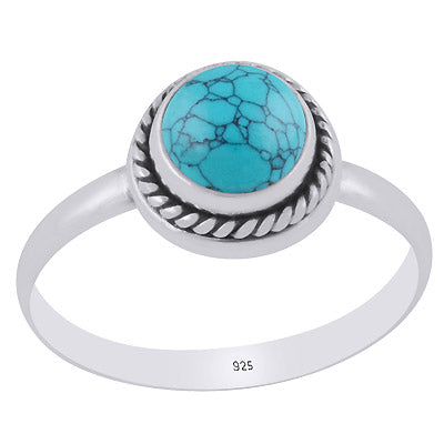 Gorgeous Twisted Wire Around Turquoise Round Shape 925 Sterling Solid Silver Ring - R3400621-42