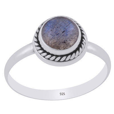 Gorgeous Twisted Wire Around Labradorite Round Shape 925 Sterling Solid Silver Ring - R3400621-44