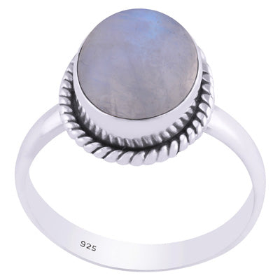 Authentic Wire Work Around Rainbow Moonstone Oval Shape 925 Sterling Solid Silver Ring - R3400624-4