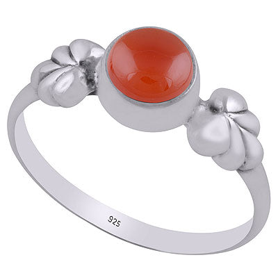 Stunning Textured Leaf Around Carnelian Round Shape 925 Sterling Solid Silver Ring - R3400682-57