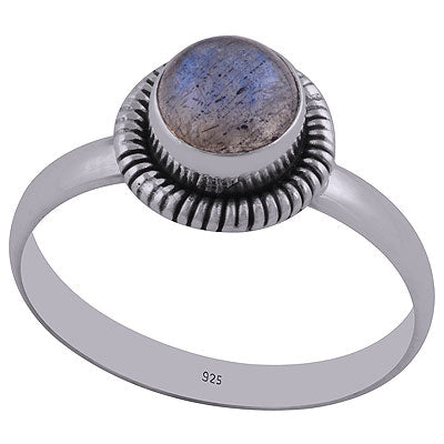 Textured Wire Work Around Labradorite Round Shape 925 Sterling Solid Silver Ring - R3400690-5