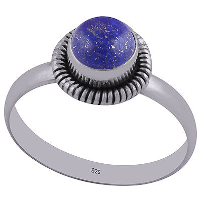 Textured Wire Work Around Lapis Round Shape 925 Sterling Solid Silver Ring - R3400690-6