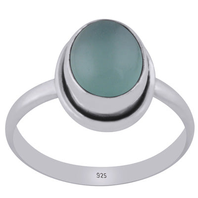Plain Wire Around Aqua Chalcedony Oval Shape 925 Sterling Solid Silver Ring - R3400691-155