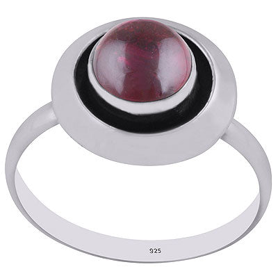 Gorgeous Plain Band Around Garnet Round Shape 925 Sterling Solid Silver Ring - R3400741-52