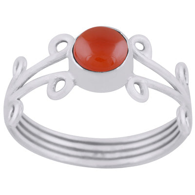 Beautifully Handcrafted Carnelian Round Shape 925 Sterling Solid Silver Ring - R3400746-75