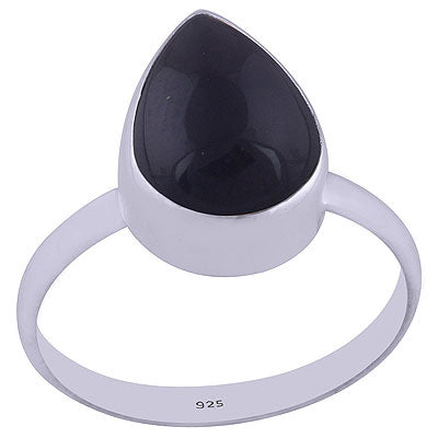 Beautiful Plain Black Onyx Pear Shape 925 Sterling Solid Silver Ring - R3400766-147