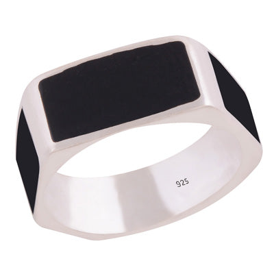 Gorgeous Handcrafted Work Around Black Onyx Fancy Shape 925 Sterling Solid Silver Ring - R3400779-36