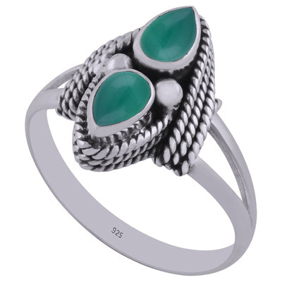 Beautiful Handwork Two Stone Green Onyx Pear Shape 925 Sterling Solid Silver Ring - R3400814-77