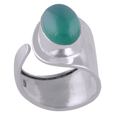 Stunning Adjustable Green Onyx Oval Shape 925 Sterling Solid Silver Ring - R3400821-490