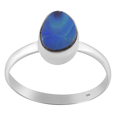 Alluring Play of Colors Gemstone Australian Opal Fancy Shape 925 Sterling Solid Silver Ring - R3400825-391