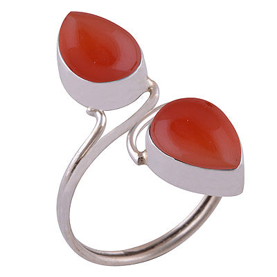 Gorgeous Two Stone Carnelian Pear Shape 925 Sterling Solid Silver Ring - R3400826-388