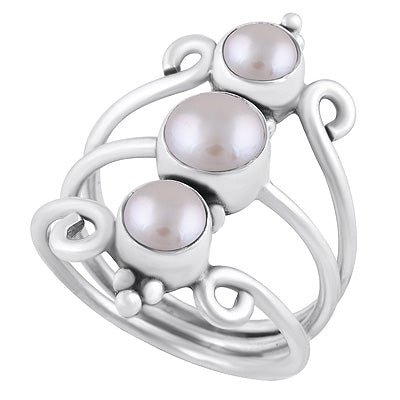 Gorgeous Wire Work Around Pearl Round Shape 925 Sterling Solid Silver Ring - R3400909-217