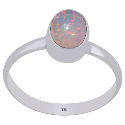 Plain Collet Natural Ethiopian Opal Oval Shape 925 Sterling Solid Silver Ring - R3400925-55