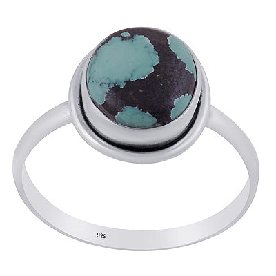 Stunning Plain Wire Natural Turquoise Oval Shape 925 Sterling Solid Silver Rings - R3400937-1