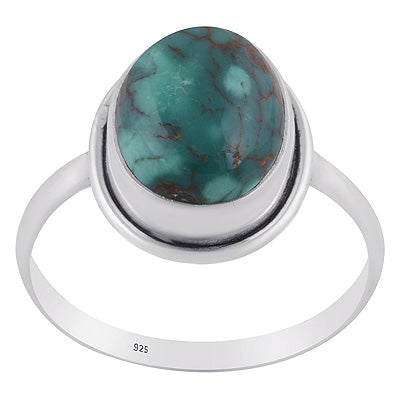 Stunning Plain Wire Natural Turquoise Oval Shape 925 Sterling Solid Silver Rings - R3400937-3