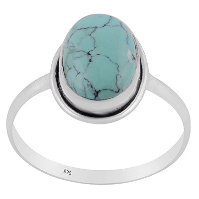 Stunning Plain Wire Natural Turquoise Oval Shape 925 Sterling Solid Silver Rings - R3400937-8