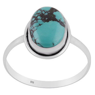 Stunning Plain Wire Natural Turquoise Oval Shape 925 Sterling Solid Silver Rings - R3400937-9