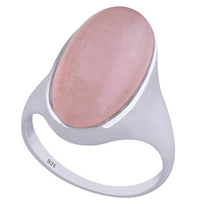Bold Classic Rose Quartz Oval Shape 925 Sterling Solid Silver Ring - R3401011-59