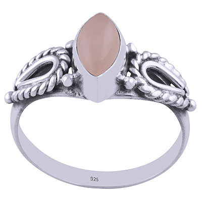 Stunning Textured Rawa & Wire Work Rose Quartz Marquise Shape 925 Sterling Solid Silver Ring - R3401183-133