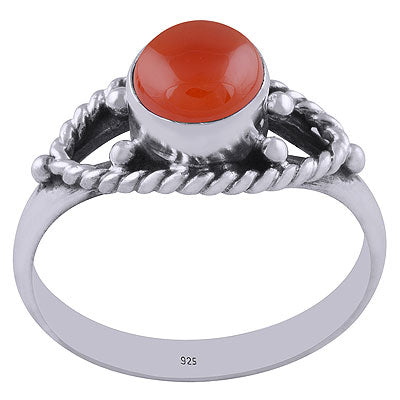 Authentic Wire & Rawa Work Around Carnelian Round Shape 925 Sterling Solid Silver Ring - R3401184-33