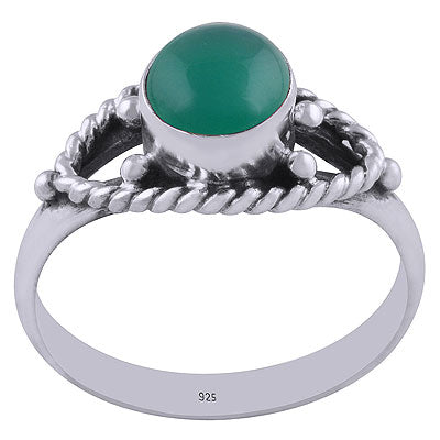 Authentic Wire & Rawa Work Around Green Onyx Round Shape 925 Sterling Solid Silver Ring - R3401184-34