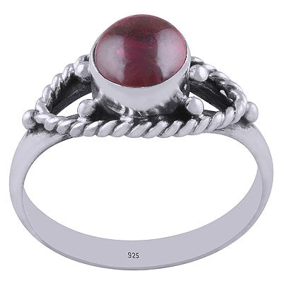 Authentic Wire & Rawa Work Around Garnet Round Shape 925 Sterling Solid Silver Ring - R3401184-6