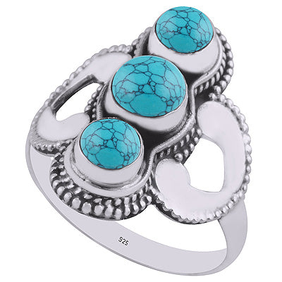 Stunning Rawa & Handwork Around Turquoise Round Shape 925 Sterling Solid Silver Ring - R3401224-14