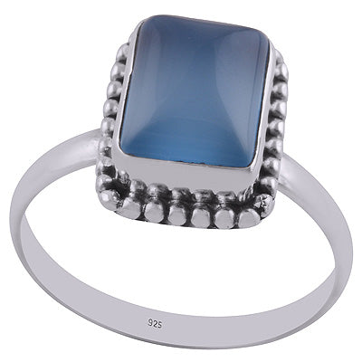 Beautiful Rawa Work Around Blue Chalcedony Rectangle Shape 925 Sterling Solid Silver Ring - R3401288-78
