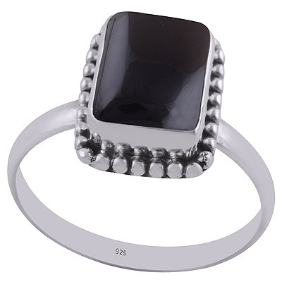 Beautiful Rawa Work Around Black Onyx Rectangle Shape 925 Sterling Solid Silver Ring - R3401288-80