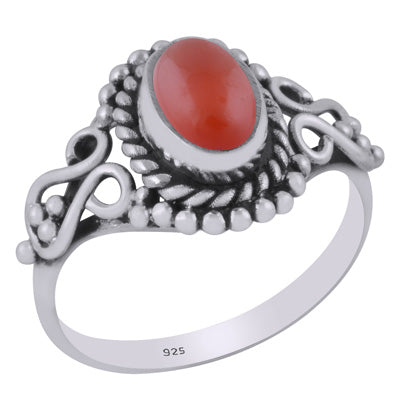 Stunning Handcrafted Twisted Wire & Rawa Work Around Carnelian Oval Shape 925 Sterling Solid Silver Ring - R3401295-192